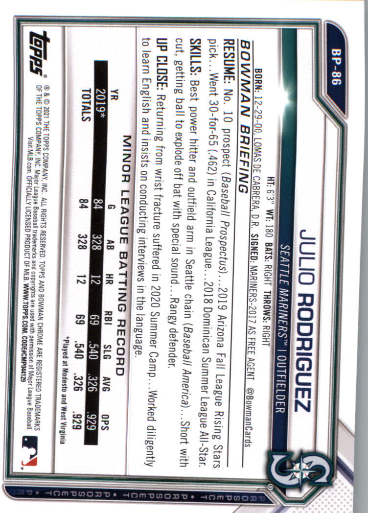 2021 Bowman Prospects Baseball Cards #BP1 to #BP150 - Picture 159 of 271