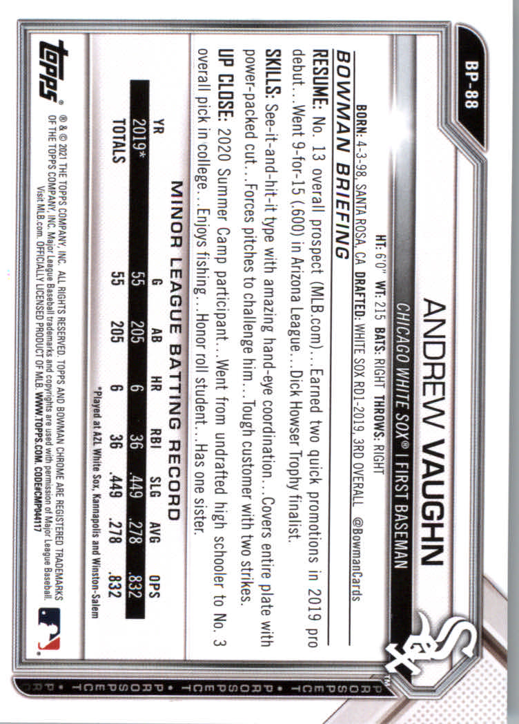 2021 Bowman Prospects Baseball Cards #BP1 to #BP150 - Picture 163 of 271