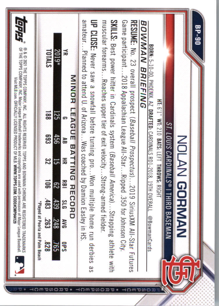 2021 Bowman Prospects Baseball Cards #BP1 to #BP150 - Picture 167 of 271