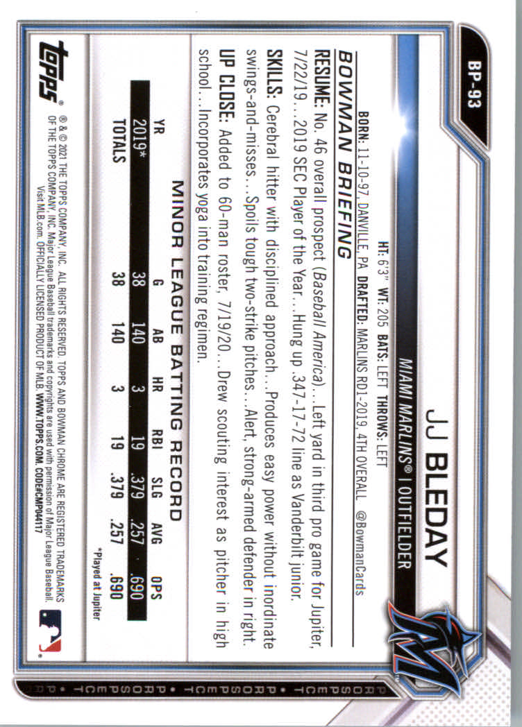 2021 Bowman Prospects Baseball Cards #BP1 to #BP150 - Picture 173 of 271