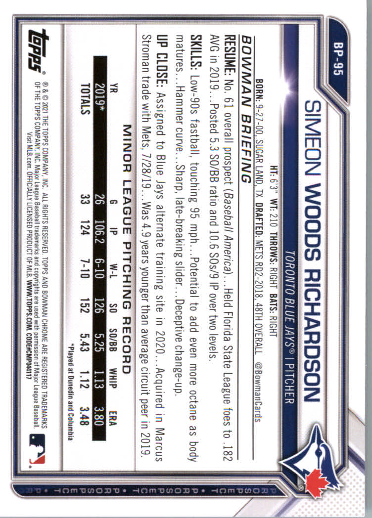 2021 Bowman Prospects Baseball Cards #BP1 to #BP150 - Picture 175 of 271