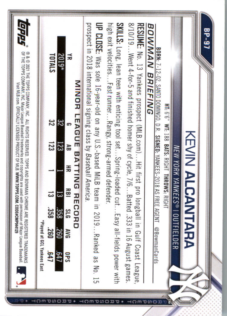 2021 Bowman Prospects Baseball Cards #BP1 to #BP150 - Picture 179 of 271