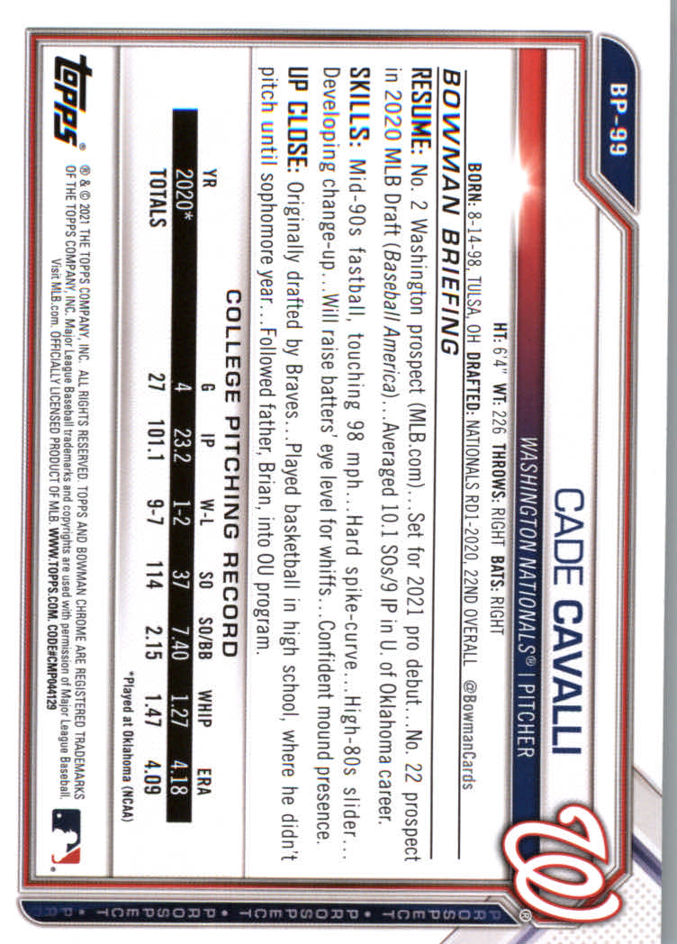 2021 Bowman Prospects Baseball Cards #BP1 to #BP150 - Picture 183 of 271