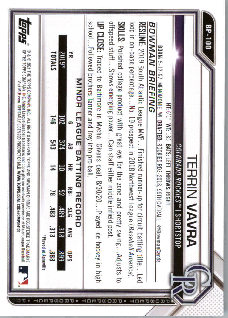 2021 Bowman Prospects Baseball Cards #BP1 to #BP150 - Picture 185 of 271