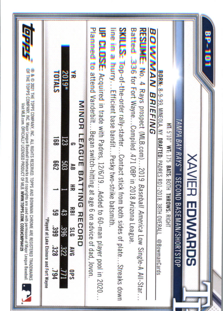 2021 Bowman Prospects Baseball Cards #BP1 to #BP150 - Picture 187 of 271