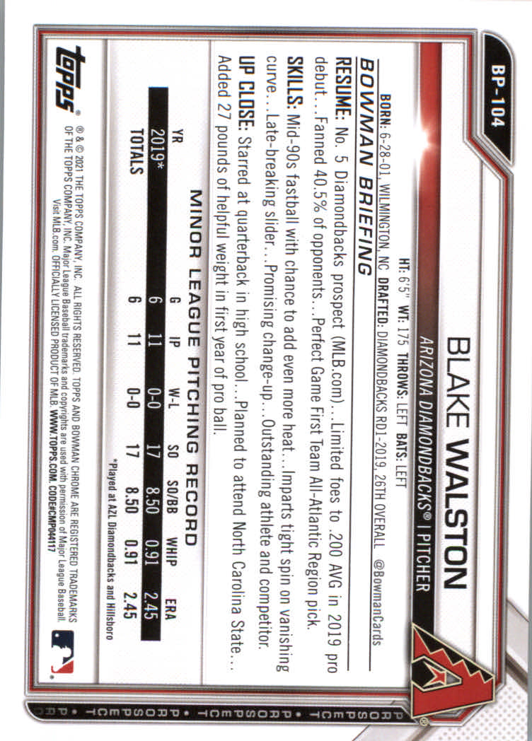 2021 Bowman Prospects Baseball Cards #BP1 to #BP150 - Picture 193 of 271