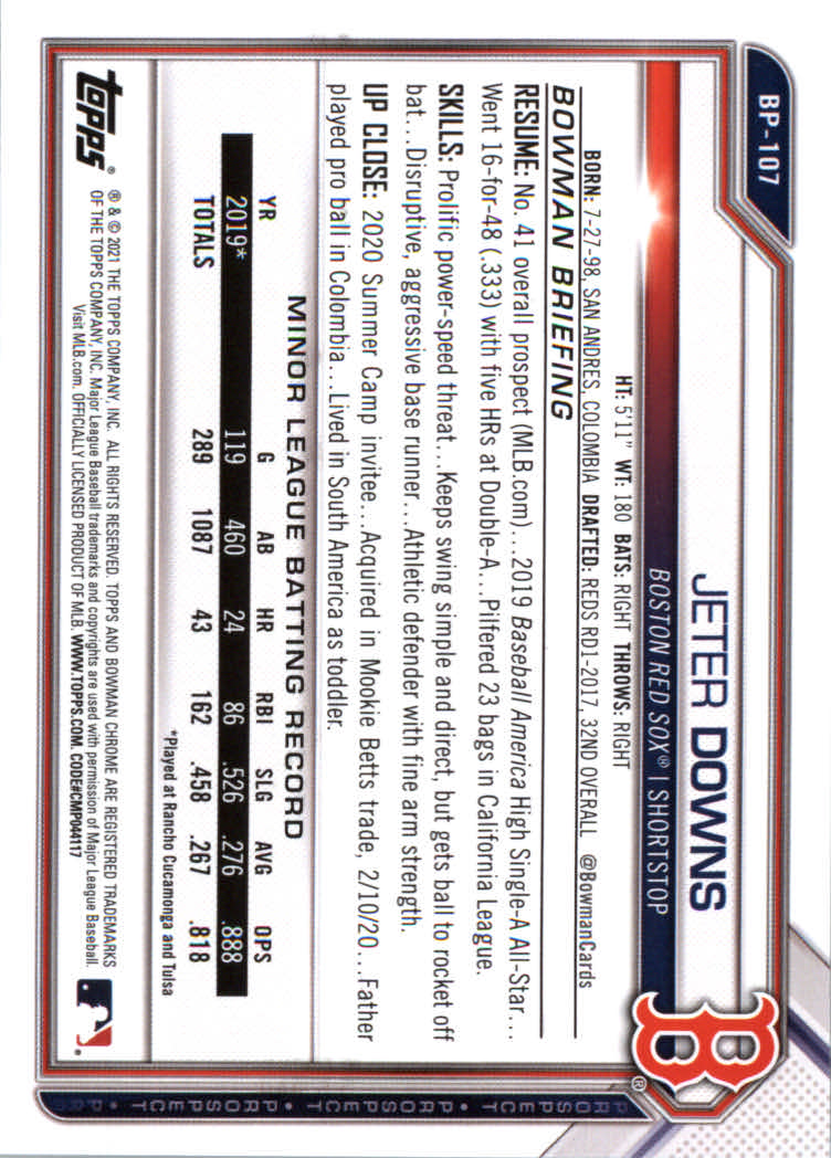 2021 Bowman Prospects Baseball Cards #BP1 to #BP150 - Picture 199 of 271