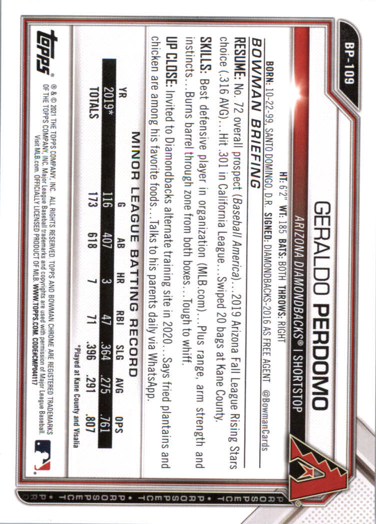 2021 Bowman Prospects Baseball Cards #BP1 to #BP150 - Picture 203 of 271