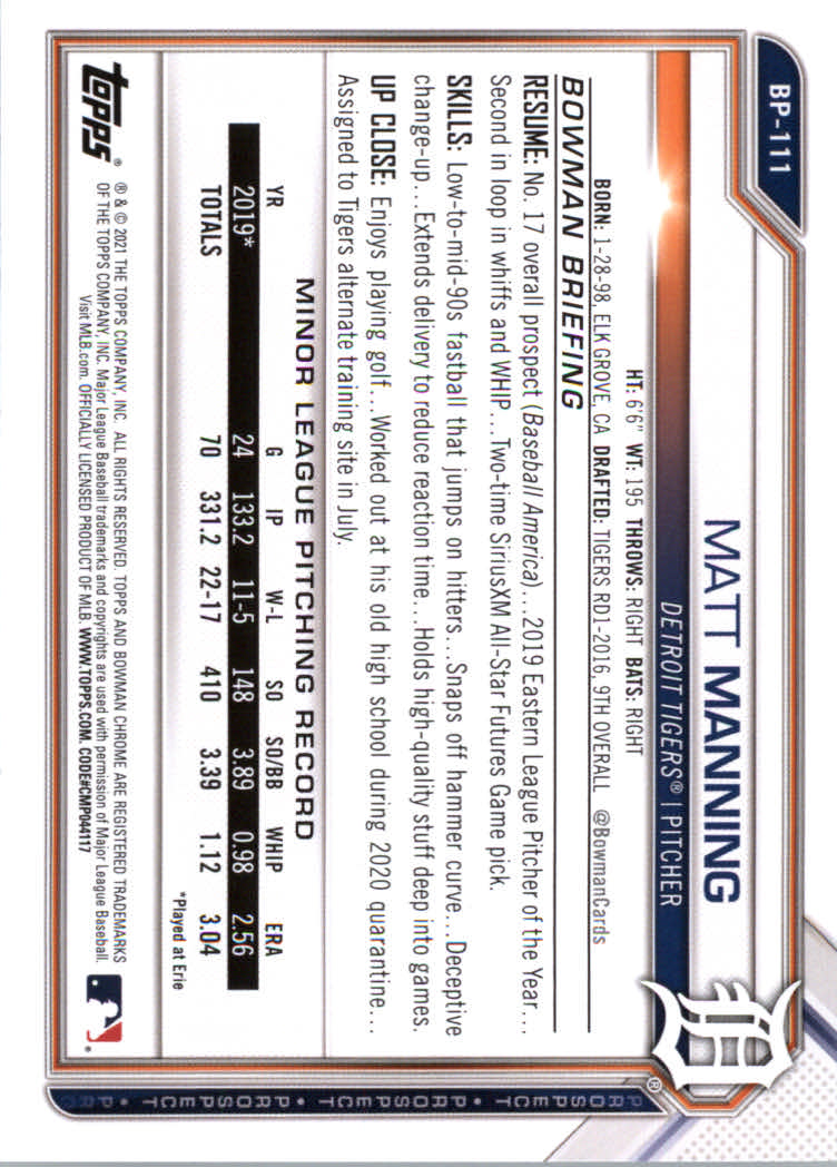 2021 Bowman Prospects Baseball Cards #BP1 to #BP150 - Picture 205 of 271