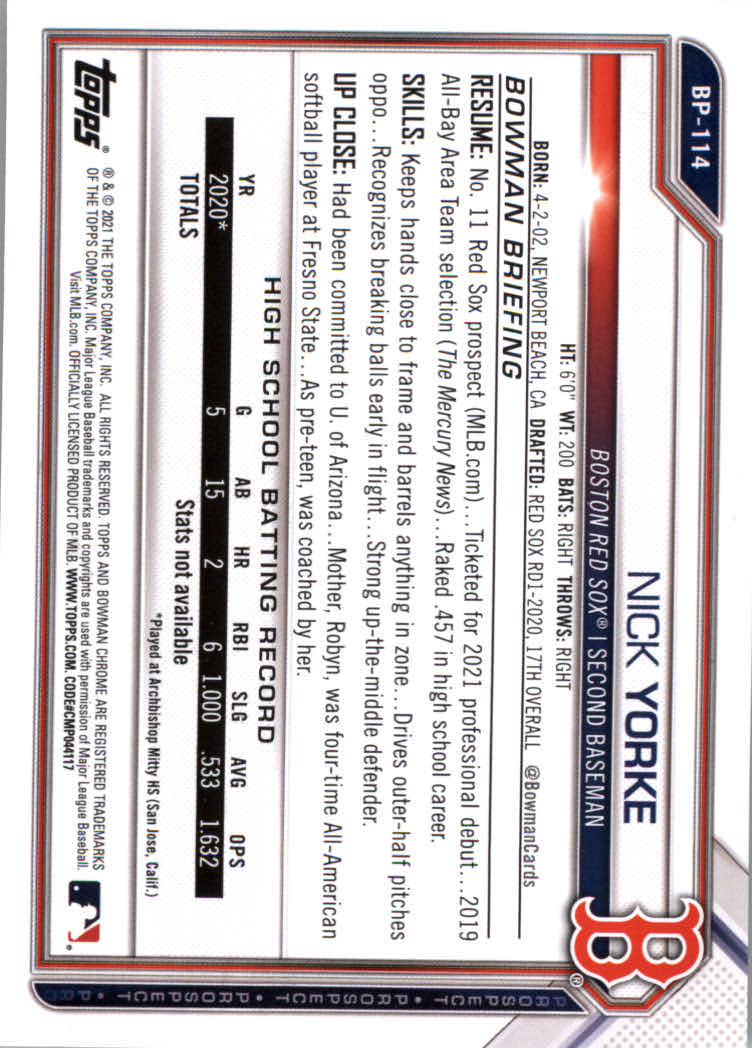 2021 Bowman Prospects Baseball Cards #BP1 to #BP150 - Picture 211 of 271