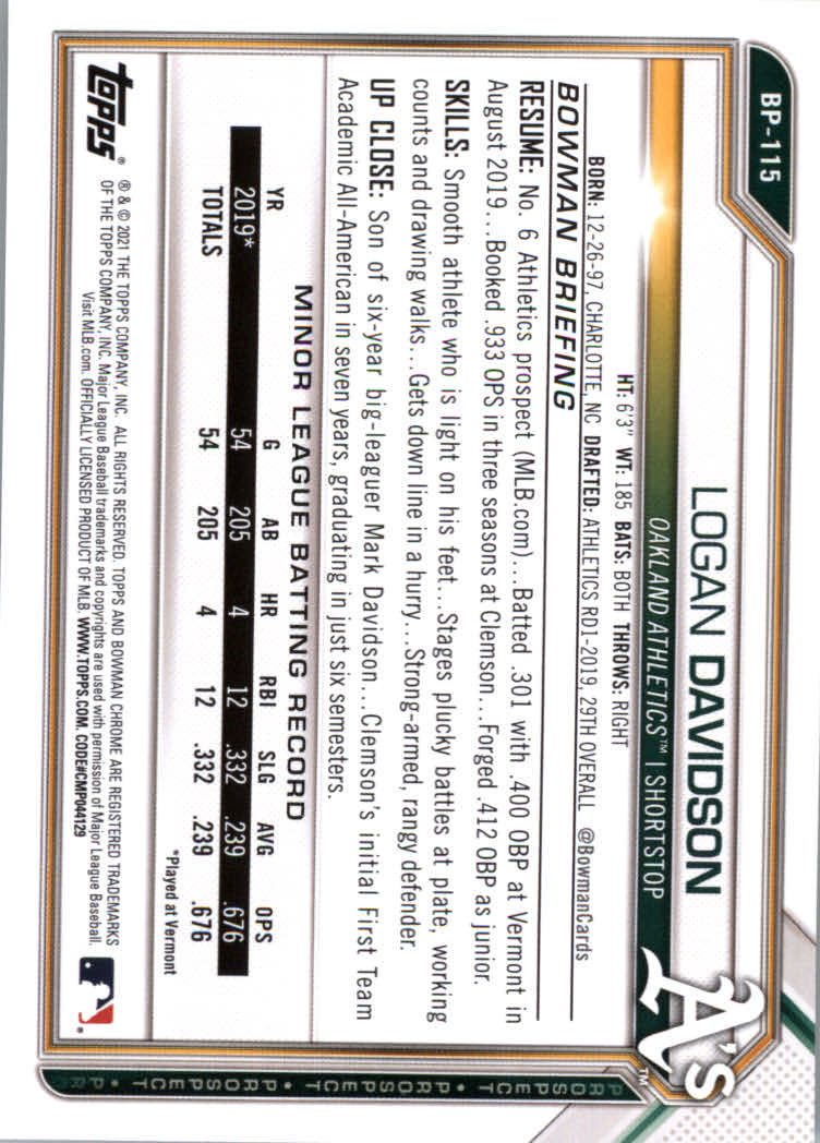 2021 Bowman Prospects Baseball Cards #BP1 to #BP150 - Picture 213 of 271