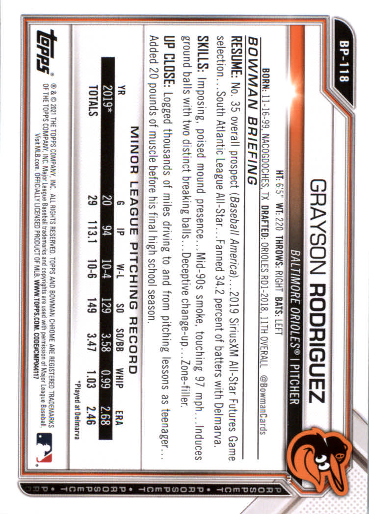 2021 Bowman Prospects Baseball Cards #BP1 to #BP150 - Picture 219 of 271