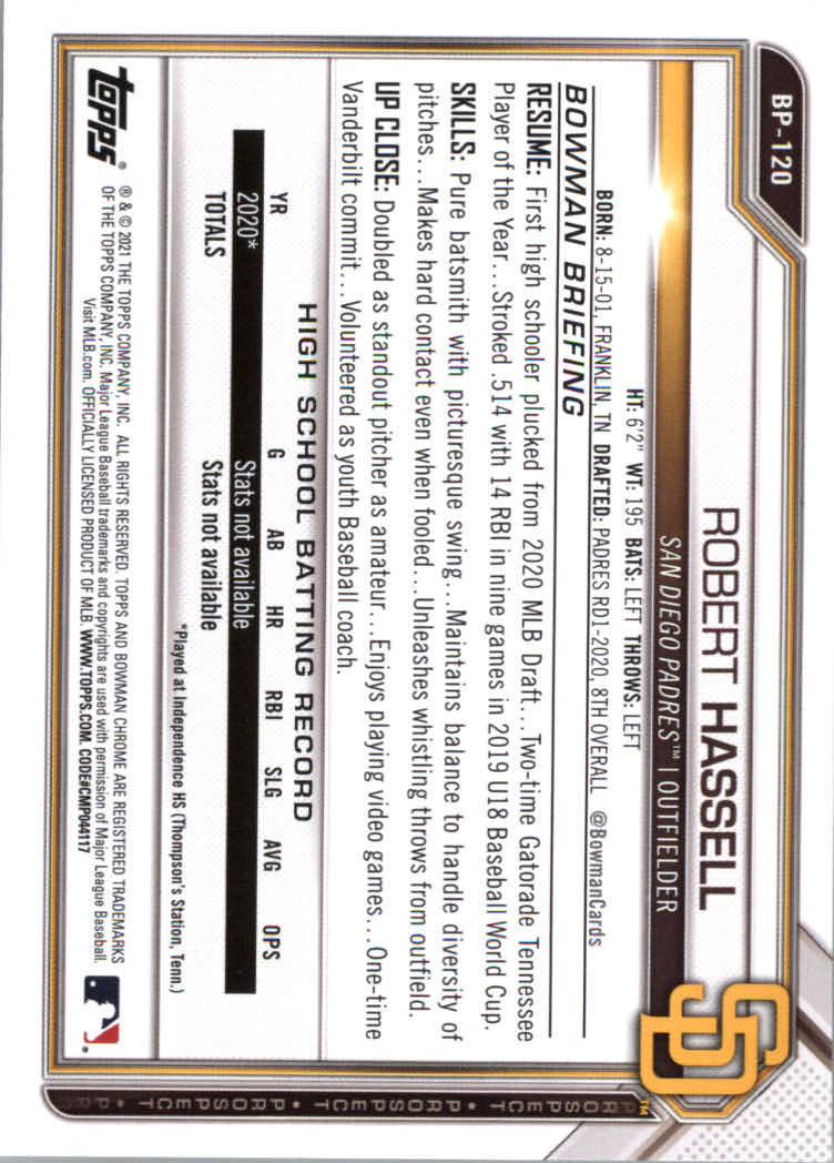 2021 Bowman Prospects Baseball Cards #BP1 to #BP150 - Picture 223 of 271