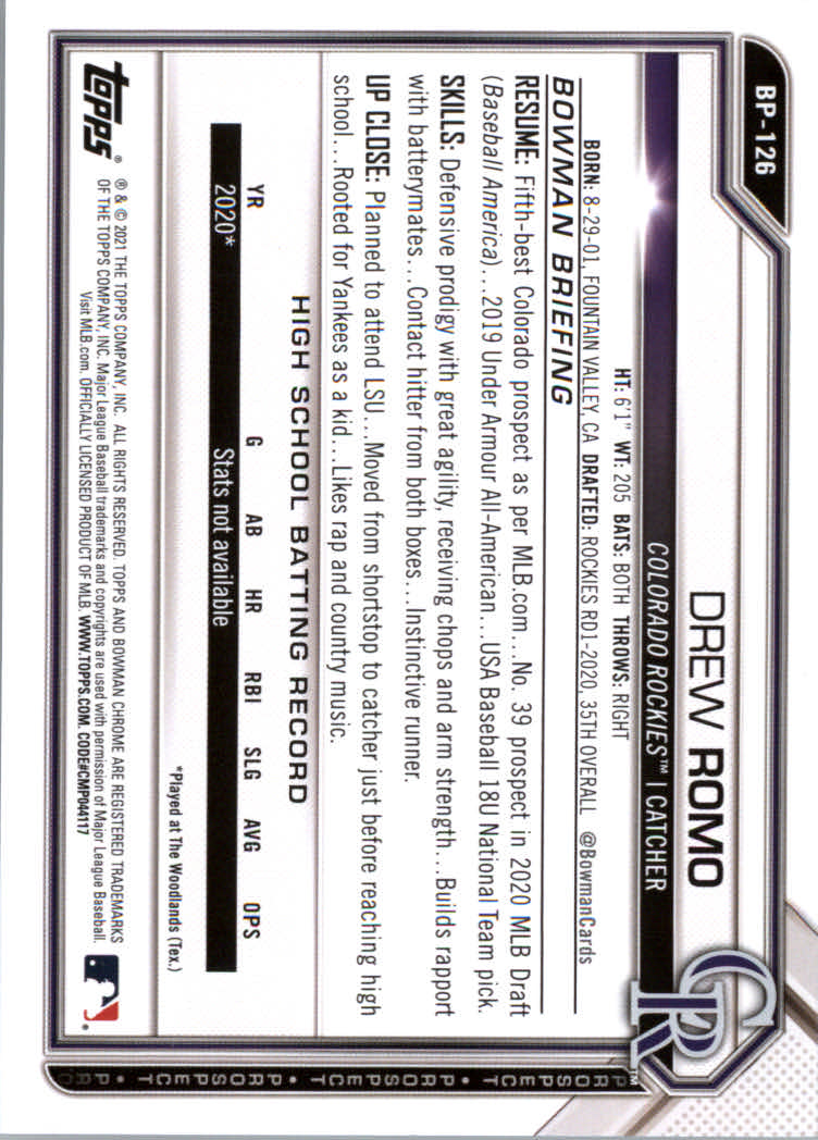 2021 Bowman Prospects Baseball Cards #BP1 to #BP150 - Picture 233 of 271