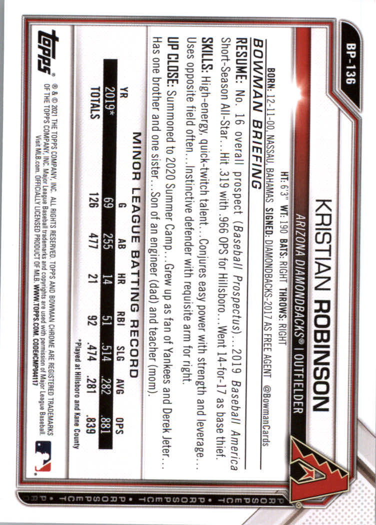 2021 Bowman Prospects Baseball Cards #BP1 to #BP150 - Picture 249 of 271