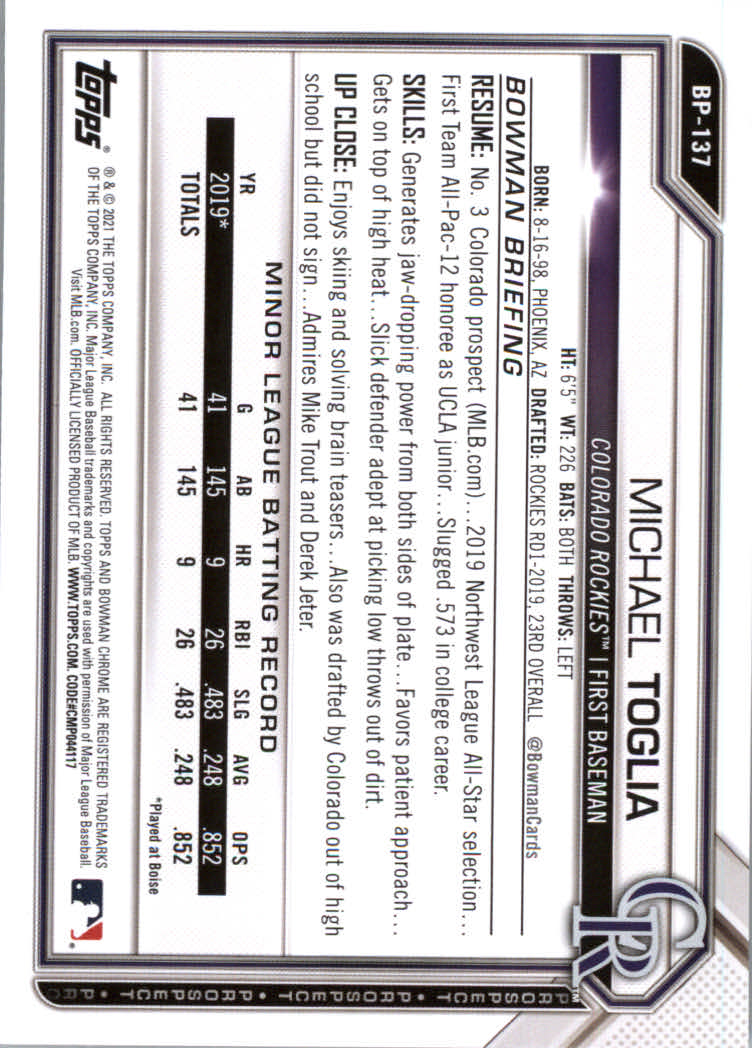 2021 Bowman Prospects Baseball Cards #BP1 to #BP150 - Picture 251 of 271