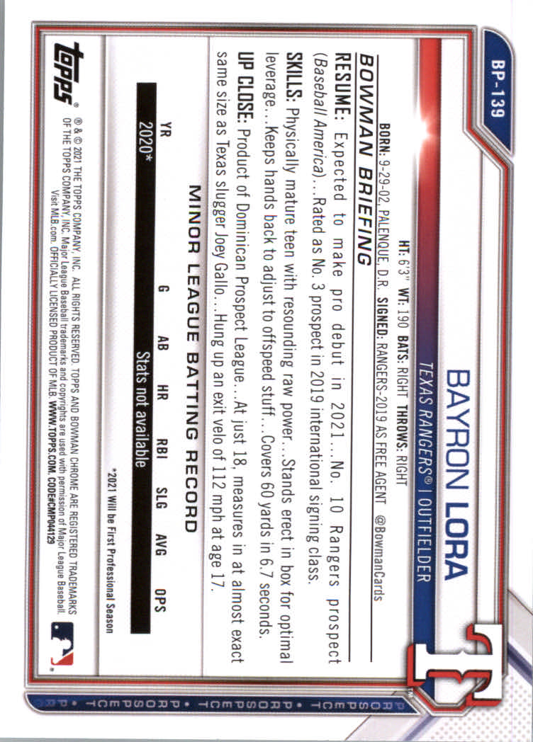 2021 Bowman Prospects Baseball Cards #BP1 to #BP150 - Picture 255 of 271