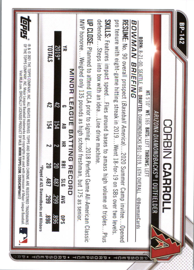 2021 Bowman Prospects Baseball Cards #BP1 to #BP150 - Picture 259 of 271