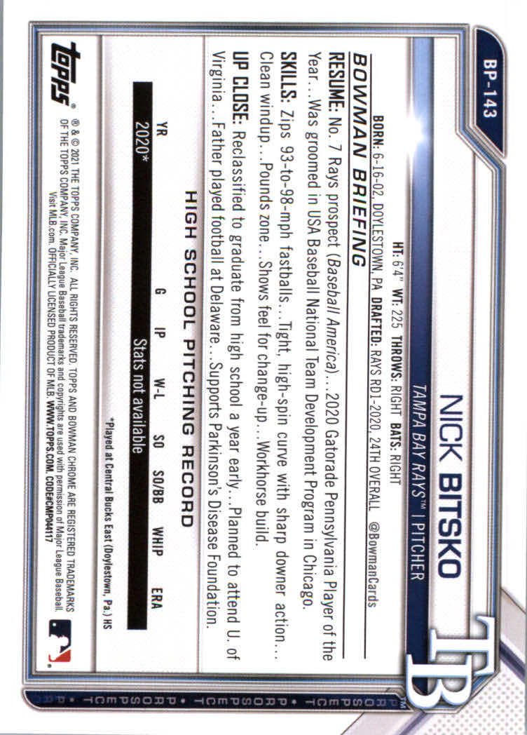 2021 Bowman Prospects Baseball Cards #BP1 to #BP150 - Picture 261 of 271