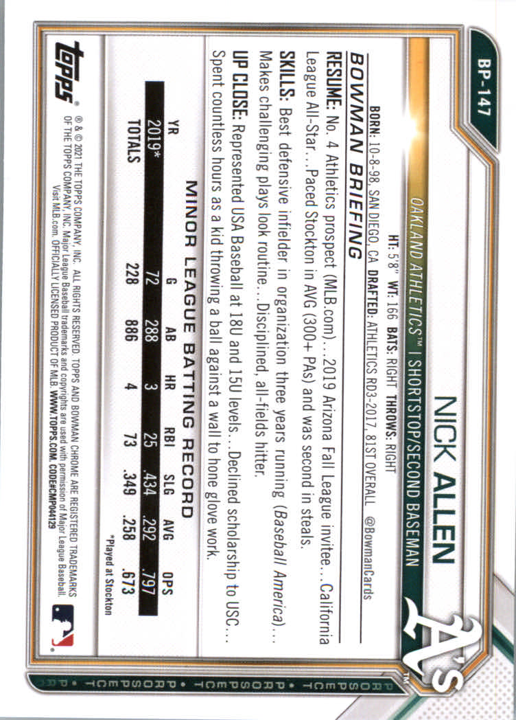 2021 Bowman Prospects Baseball Cards #BP1 to #BP150 - Picture 267 of 271