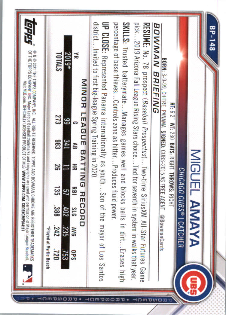 2021 Bowman Prospects Baseball Cards #BP1 to #BP150 - Picture 269 of 271