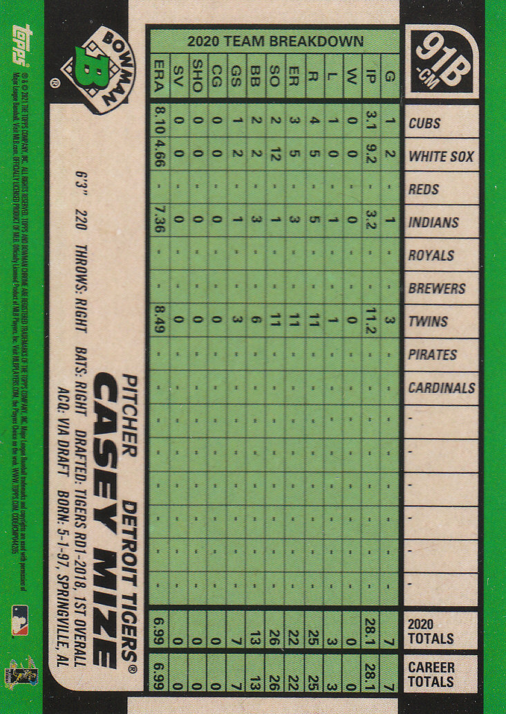 2021 Bowman Chrome Baseball "'91 Bowman Refractors" Insert and Parallel Cards - Picture 13 of 45