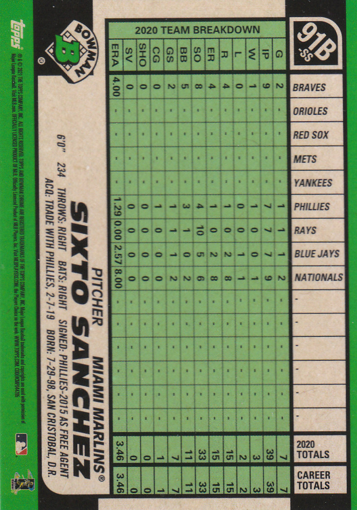 2021 Bowman Chrome Baseball "'91 Bowman Refractors" Insert and Parallel Cards - Picture 43 of 45