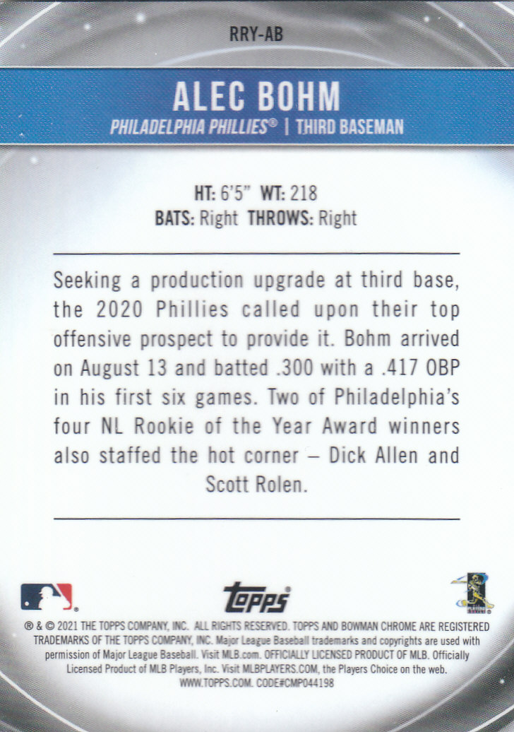 2021 Bowman Chrome Baseball "Rookie of the Year Favorites" Insert and Parallel - Picture 7 of 35