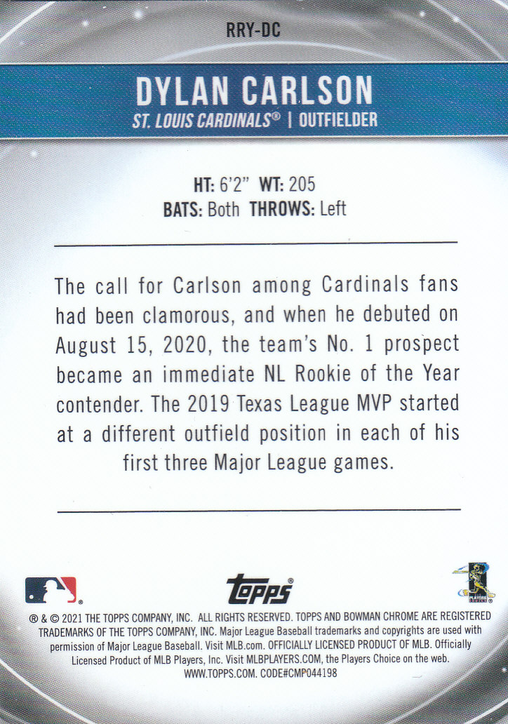 2021 Bowman Chrome Baseball "Rookie of the Year Favorites" Insert and Parallel - Picture 15 of 35