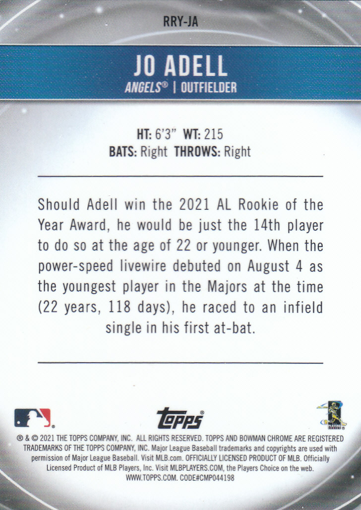 2021 Bowman Chrome Baseball "Rookie of the Year Favorites" Insert and Parallel - Picture 19 of 35