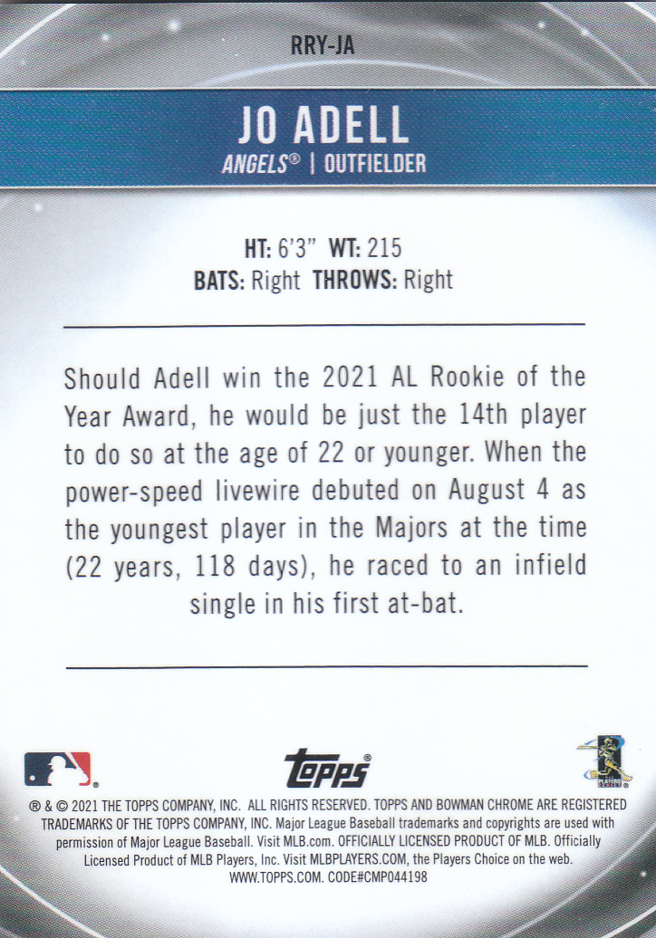 2021 Bowman Chrome Baseball "Rookie of the Year Favorites" Insert and Parallel - Picture 5 of 35