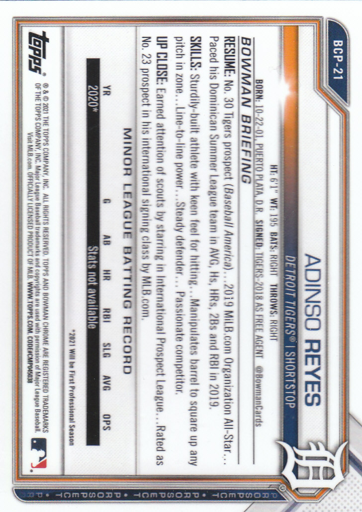 2021 Bowman Chrome Sapphire Baseball "Prospects" Insert Cards - Bild 7 von 101