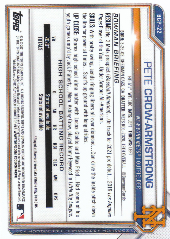 2021 Bowman Chrome Sapphire Baseball "Prospects" Insert Cards - Bild 9 von 101