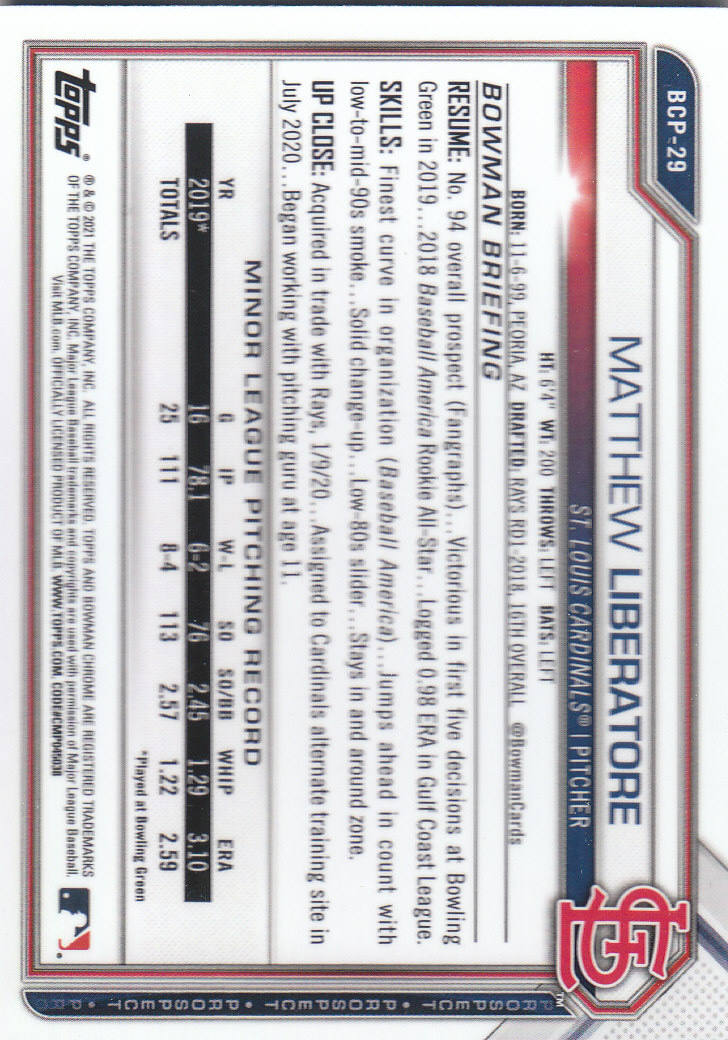 2021 Bowman Chrome Sapphire Baseball "Prospects" Insert Cards - Bild 17 von 101