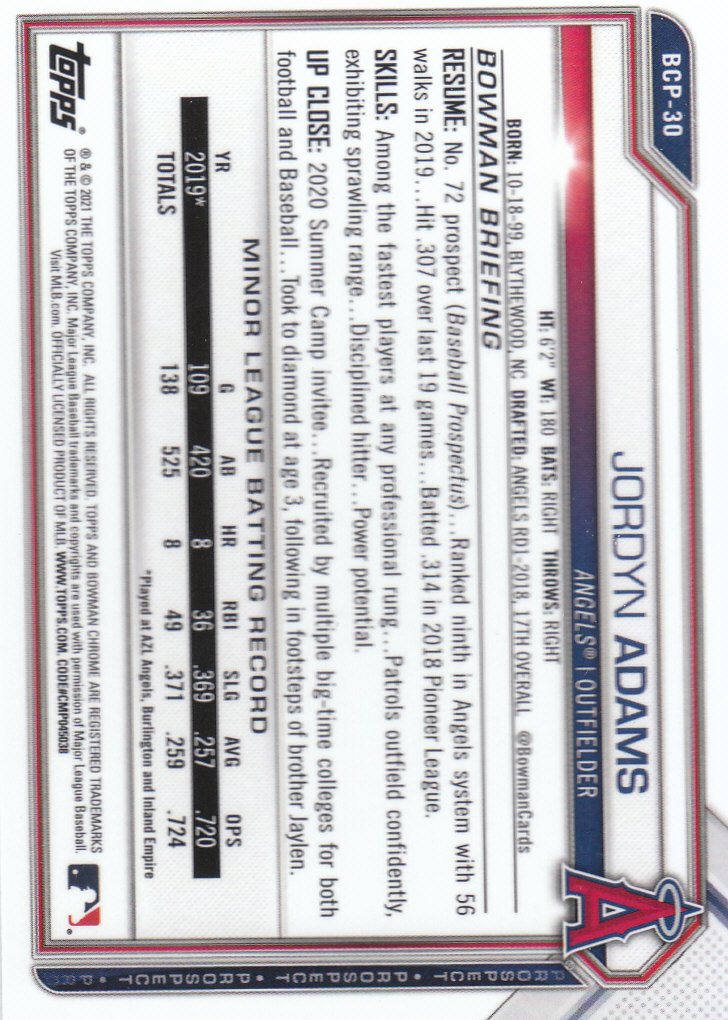 2021 Bowman Chrome Sapphire Baseball "Prospects" Insert Cards - Bild 19 von 101