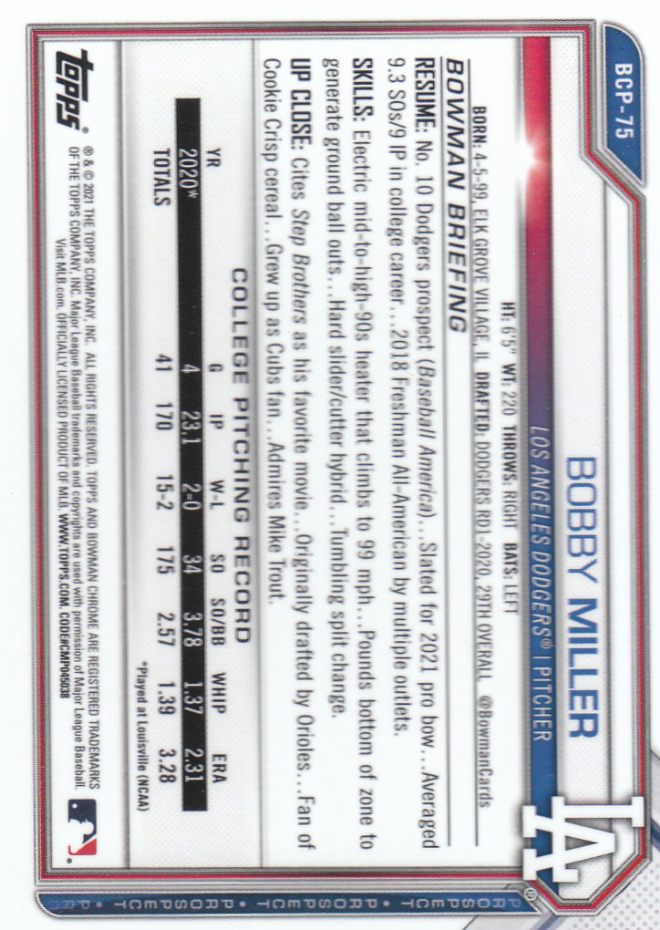 2021 Bowman Chrome Sapphire Baseball "Prospects" Insert Cards - Bild 55 von 101