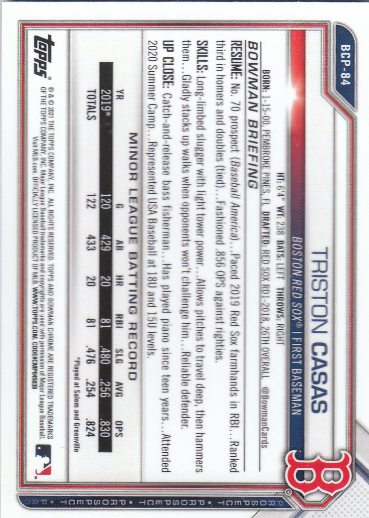 2021 Bowman Chrome Sapphire Baseball "Prospects" Insert Cards - Bild 59 von 101