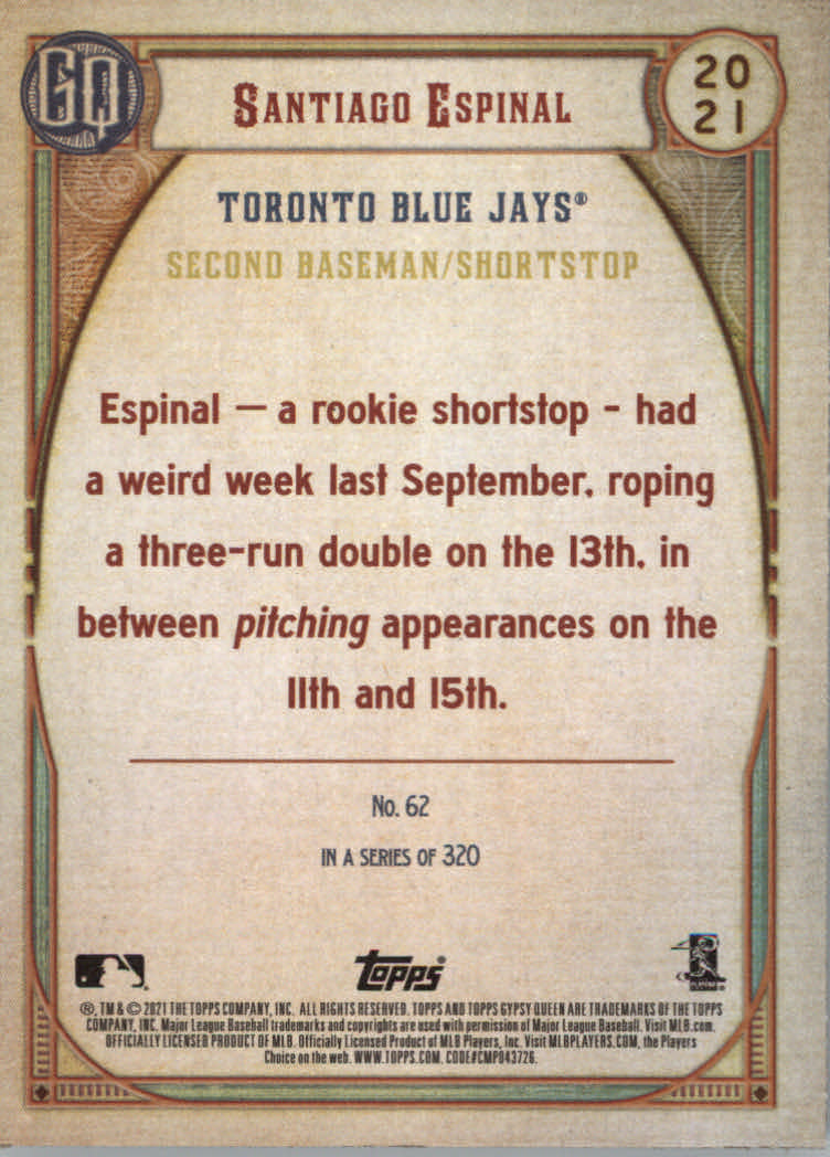 Tarjetas de inserción ""Paralelo y variación"" de béisbol Topps Gypsy Queen 2021 - Imagen 43 de 85