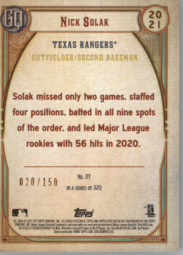 Tarjetas de inserción ""Paralelo y variación"" de béisbol Topps Gypsy Queen 2021 - Imagen 17 de 85