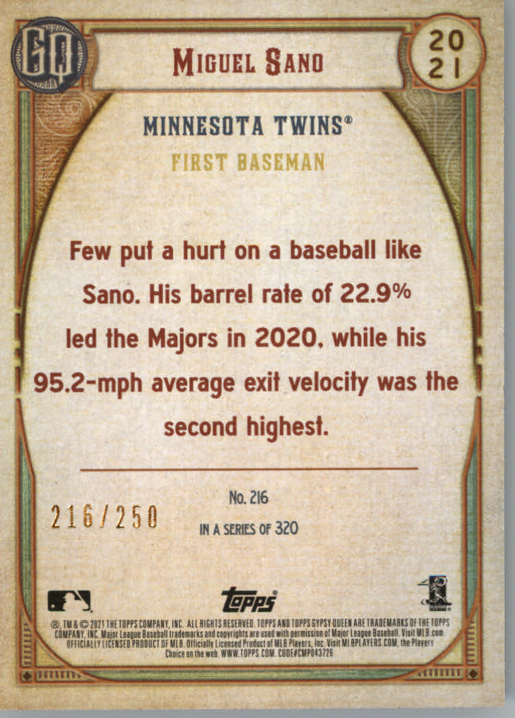 Tarjetas de inserción ""Paralelo y variación"" de béisbol Topps Gypsy Queen 2021 - Imagen 27 de 85