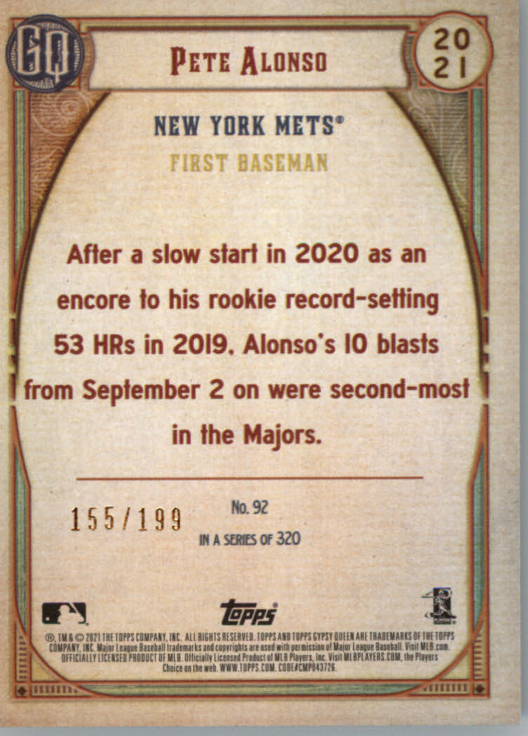 Tarjetas de inserción ""Paralelo y variación"" de béisbol Topps Gypsy Queen 2021 - Imagen 77 de 85