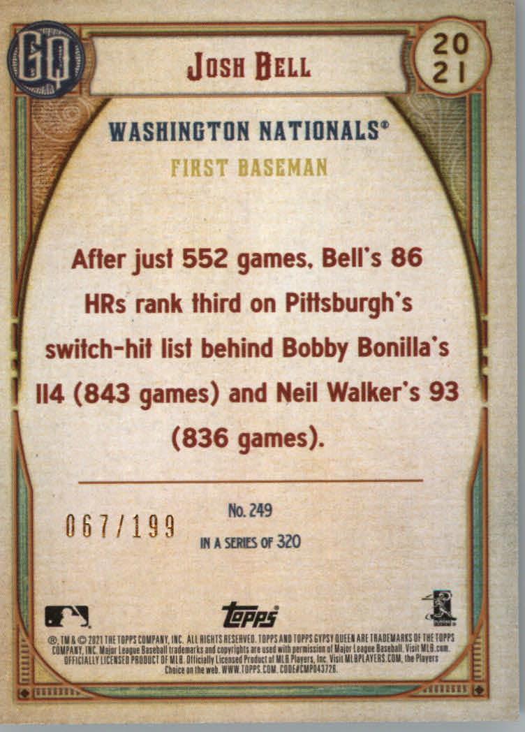 Tarjetas de inserción ""Paralelo y variación"" de béisbol Topps Gypsy Queen 2021 - Imagen 83 de 85