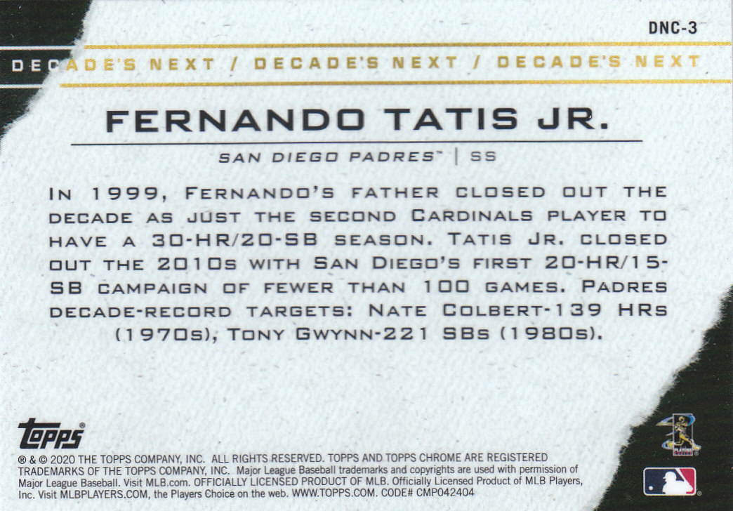 Tarjetas insertadas 2020 Topps Chrome Update de béisbol "Decade's Next" - Imagen 3 de 23