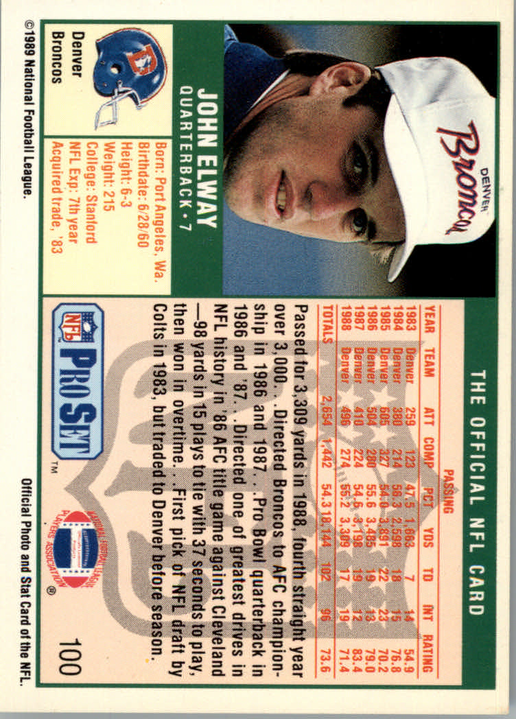 1989 Pro Set Football "Main Set" Cards #1 to #250 Rookies and Veterans - Picture 197 of 493