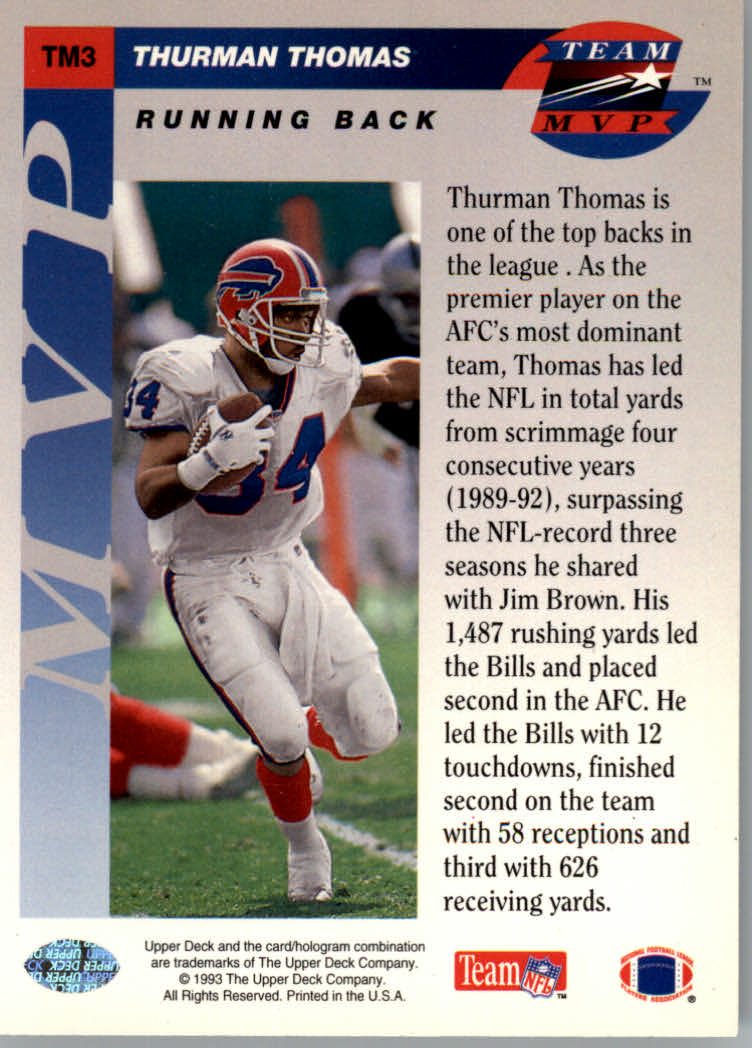 1993 Upper Deck Football "Team MVPs" Insert Cards - Picture 5 of 31