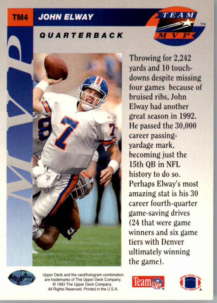 1993 Upper Deck Football "Team MVPs" Insert Cards - Picture 7 of 31