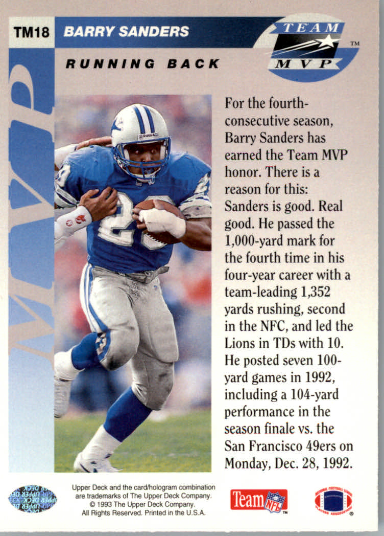 1993 Upper Deck Football "Team MVPs" Insert Cards - Picture 23 of 31