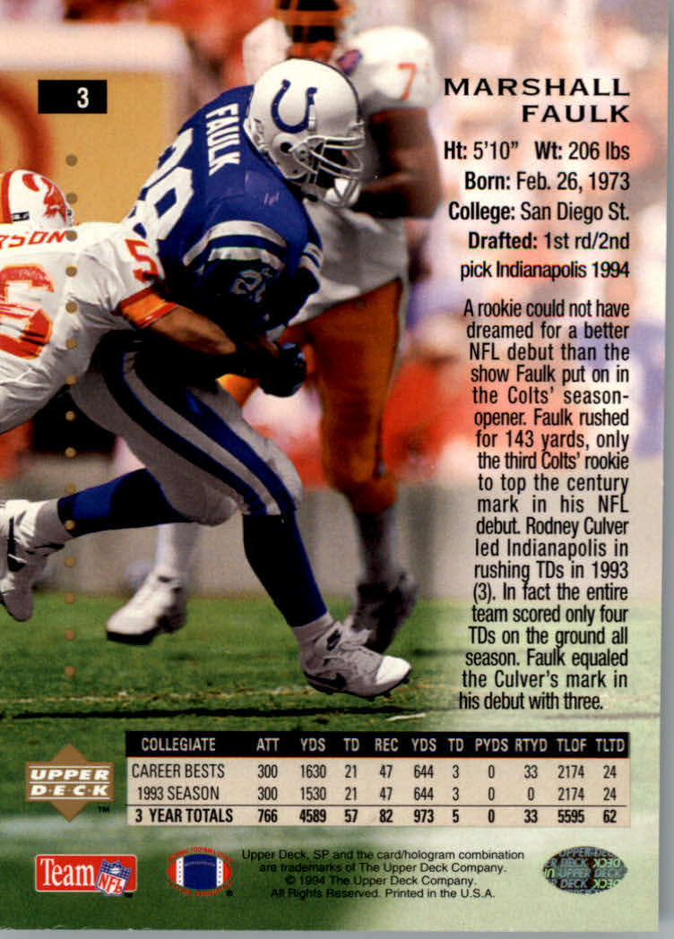 1994 SP (Upper Deck) Football "Main Set" Cards #1 to #200 Rookies and Veterans - Picture 7 of 393