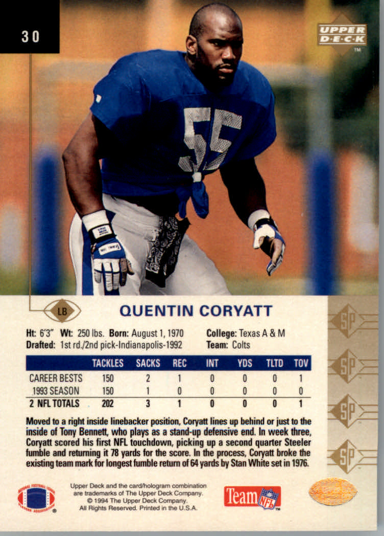 1994 SP (Upper Deck) Football "Main Set" Cards #1 to #200 Rookies and Veterans - Picture 56 of 393