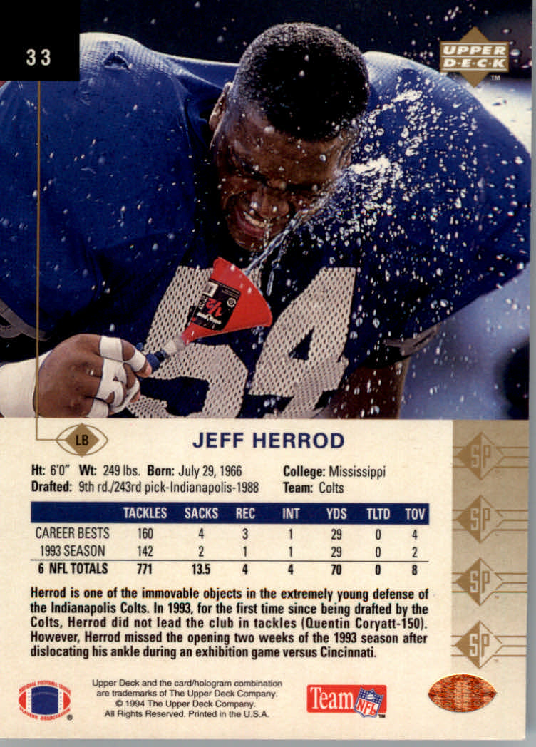 1994 SP (Upper Deck) Football "Main Set" Cards #1 to #200 Rookies and Veterans - Picture 62 of 393